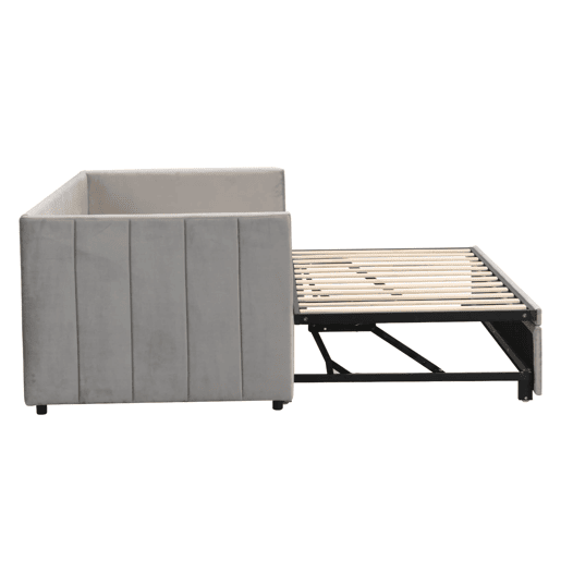 Sofá-cama 90180x200 cm - Com base de ripas, multifuncional, tecido de veludo cinzento