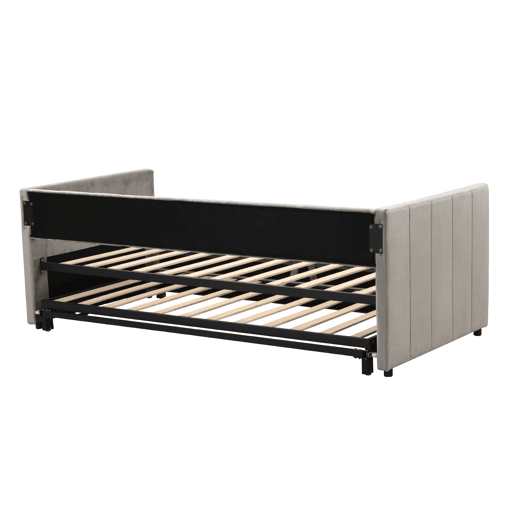 Sofá-cama 90180x200 cm - Com base de ripas, multifuncional, tecido de veludo cinzento