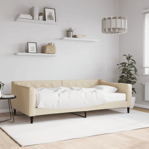 Sofá-cama, Sofá conversível com colchão 100x200 cm tecido cor creme Sofá-cama, Sofá conversível com colchão 100x200 cm tecido cor creme
