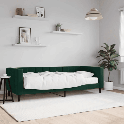 Sofá-cama, Sofá conversível com colchão 80x200 cm veludo verde-escuro