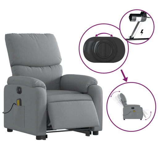 Poltrona elétrica reclinável massagens - Poltrona relax tecido cinzento-claro