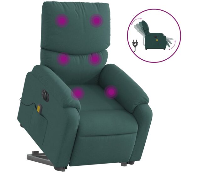 Sillón masaje eléctrico reclinable - sillón relax elevable tela verde oscuro