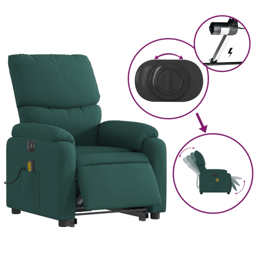 Poltrona elétrica massagens - Poltrona relax tecido verde-escuro