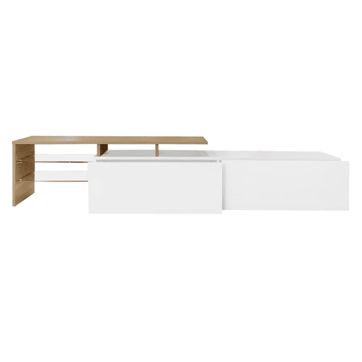 Móvel de TV moderno170 cm - design elegante, arrumação prática, branco brilhante, imitação de madeira, prateleiras de vidro, iluminação LED - branco + natural Móvel de TV moderno170 cm - design elegante, arrumação prática, branco brilhante, imitação de madeira, prateleiras de vidro, iluminação LED - branco + natural