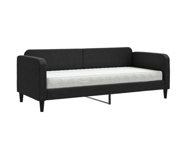 Sofá cama - sofá convertible con colchón tela negro 80x200 cm