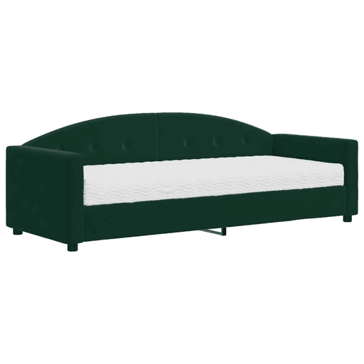 Sofá-cama, Sofá conversível com colchão 90x200 cm veludo verde-escuro