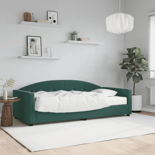 Sofá-cama, Sofá conversível com colchão 90x200 cm veludo verde-escuro
