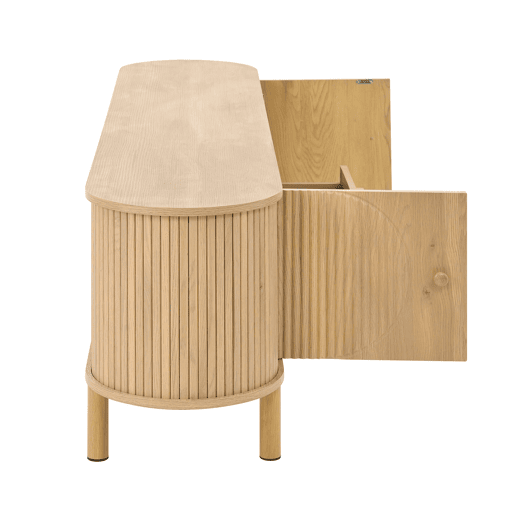 Móvel de TV - Design moderno - Com gavetas de rattan, prateleiras abertas e pés metálicos com acabamento em madeira - Natural Móvel de TV - Design moderno - Com gavetas de rattan, prateleiras abertas e pés metálicos com acabamento em madeira - Natural