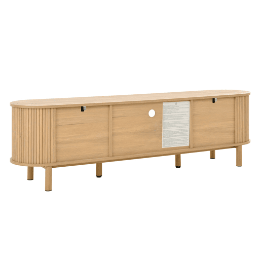 Móvel de TV - Design moderno - Com gavetas de rattan, prateleiras abertas e pés metálicos com acabamento em madeira - Natural Móvel de TV - Design moderno - Com gavetas de rattan, prateleiras abertas e pés metálicos com acabamento em madeira - Natural