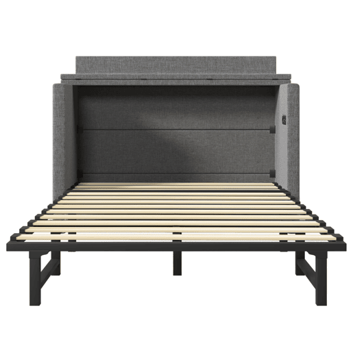 Cama armário 140x200 cm - Com gaveta, com ligações USB e tipo C, cinzento