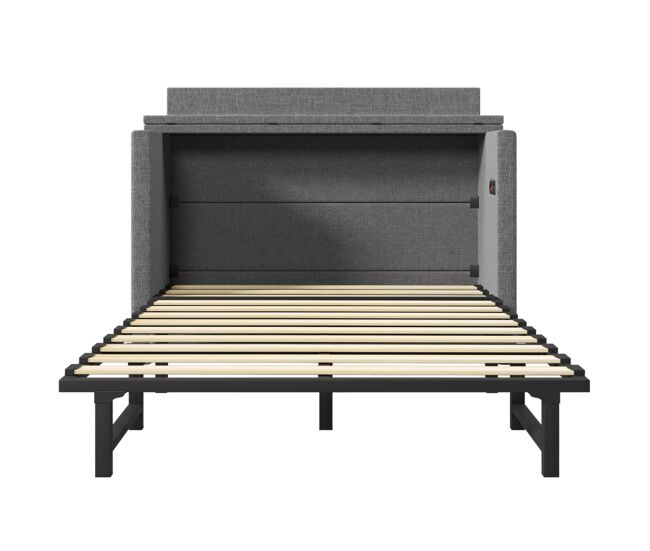 Cama armario 140x200 cm - con cajón, con conexiones usb y tipo c, gris