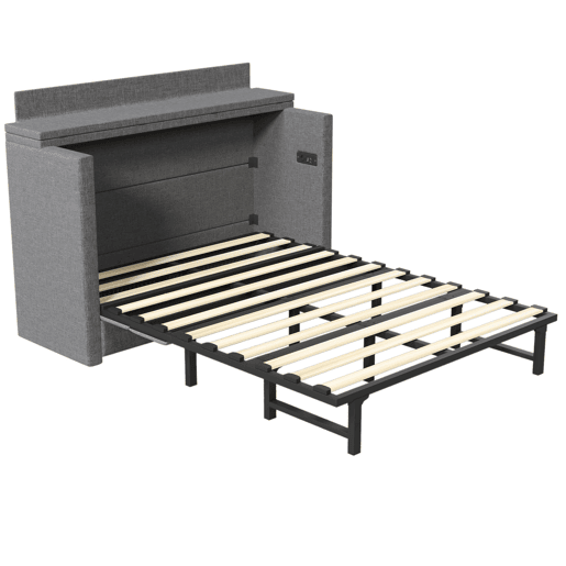 Cama armário 140x200 cm - Com gaveta, com ligações USB e tipo C, cinzento