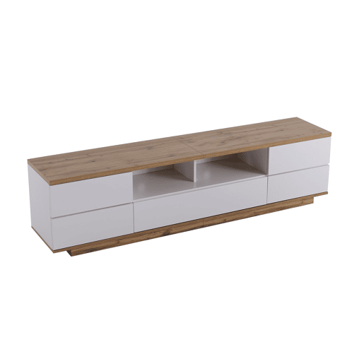 Móvel de TV moderno 180 cm - Design bicolor, acabamento em madeira - Branco