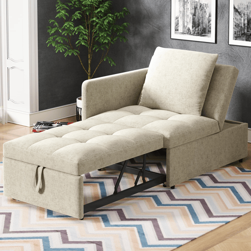 Sofá-cama 3 em 1 - Sofá de linho com encosto ajustável - Bege