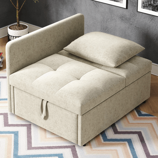 Sofá-cama 3 em 1 - Sofá de linho com encosto ajustável - Bege