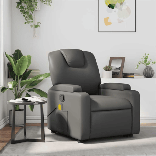 Poltrona de massagens reclinável - Poltrona relax couro artificial cinzento
