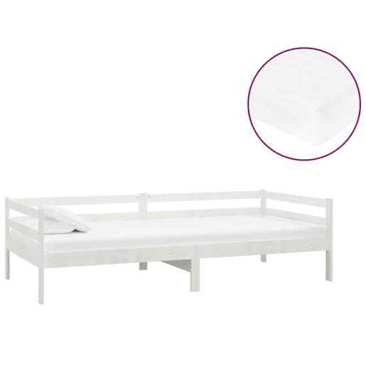 Sofá-cama, Sofá conversível com colchão 90x200 cm pinho maciço branco Sofá-cama, Sofá conversível com colchão 90x200 cm pinho maciço branco