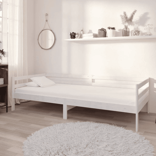 Sofá-cama, Sofá conversível com colchão 90x200 cm pinho maciço branco Sofá-cama, Sofá conversível com colchão 90x200 cm pinho maciço branco