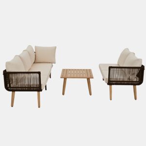 Conjunto de móveis de jardim 2 peças - Sofá + mesa de centro - Aço galvanizado, Olefina, Tecido trançado - Bege + Preto