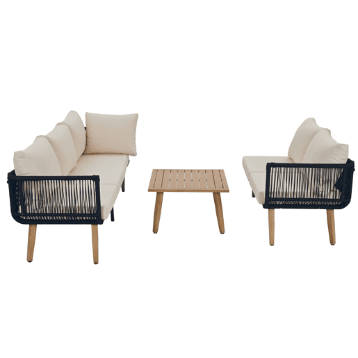 Conjunto de móveis de jardim 2 peças - Sofá + mesa de centro - Aço galvanizado, Olefina, Tecido trançado - Bege + Preto