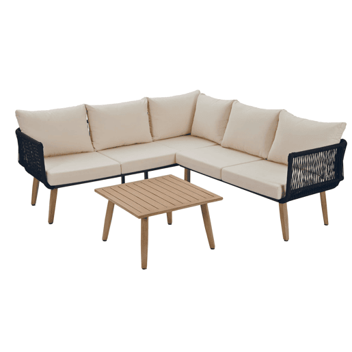 Conjunto de móveis de jardim 2 peças - Sofá + mesa de centro - Aço galvanizado, Olefina, Tecido trançado - Bege + Preto