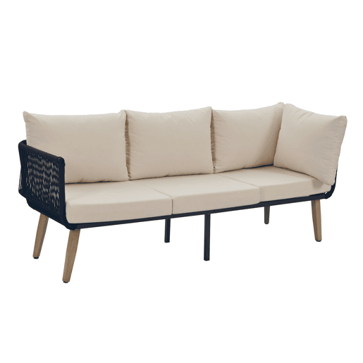 Conjunto de móveis de jardim 2 peças - Sofá + mesa de centro - Aço galvanizado, Olefina, Tecido trançado - Bege + Preto