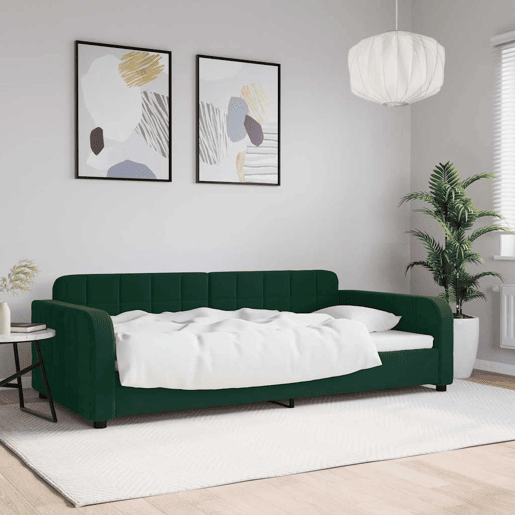 Sofá-cama, Sofá conversível 100x200 cm veludo verde-escuro
