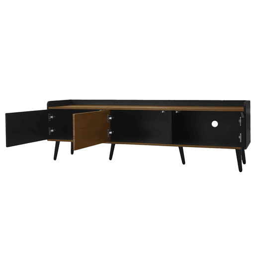 Móvel de TV 160 cm - Design compacto, 3 portas - Preto e Natural Móvel de TV 160 cm - Design compacto, 3 portas - Preto e Natural