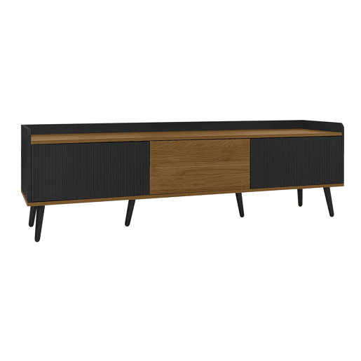 Móvel de TV 160 cm - Design compacto, 3 portas - Preto e Natural Móvel de TV 160 cm - Design compacto, 3 portas - Preto e Natural