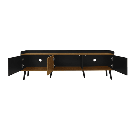 Móvel de TV 160 cm - Design compacto, 3 portas - Preto e Natural Móvel de TV 160 cm - Design compacto, 3 portas - Preto e Natural
