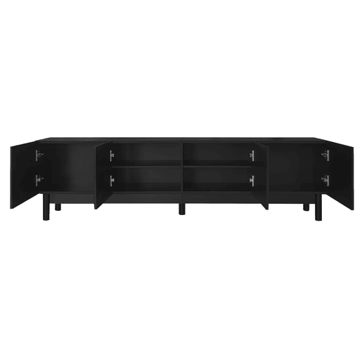 Móvel de TV Lowboard - Portas curvas, prateleiras, pés estabilizadores - Preto