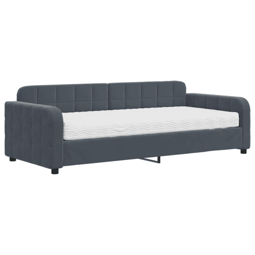 Sofá-cama, Sofá conversível com colchão 90x200 cm veludo cinzento-escuro