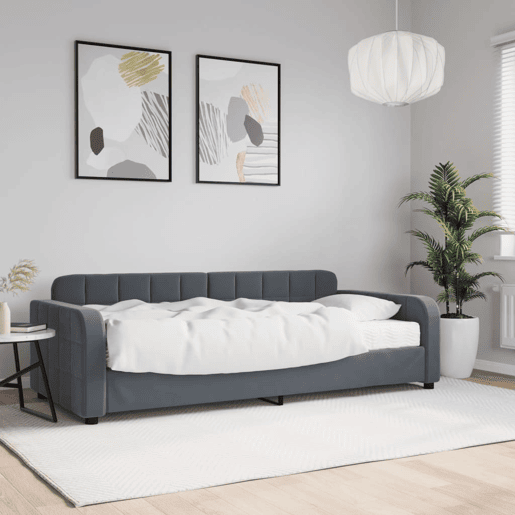 Sofá-cama, Sofá conversível com colchão 90x200 cm veludo cinzento-escuro