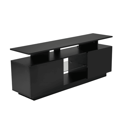 Móvel para TV 140 cm - Iluminação LED 16 cores, painel brilhante, compartimento de vidro - Preto Móvel para TV 140 cm - Iluminação LED 16 cores, painel brilhante, compartimento de vidro - Preto