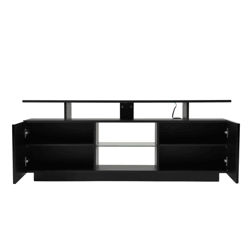 Móvel para TV 140 cm - Iluminação LED 16 cores, painel brilhante, compartimento de vidro - Preto Móvel para TV 140 cm - Iluminação LED 16 cores, painel brilhante, compartimento de vidro - Preto