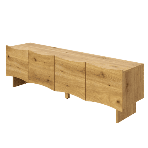 Móvel de TV moderno 155 cm - Estilo ondulado, 4 portas, arrumação e passagem de cabos - Natural