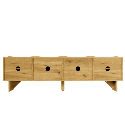 Móvel de TV moderno 155 cm - Estilo ondulado, 4 portas, arrumação e passagem de cabos - Natural