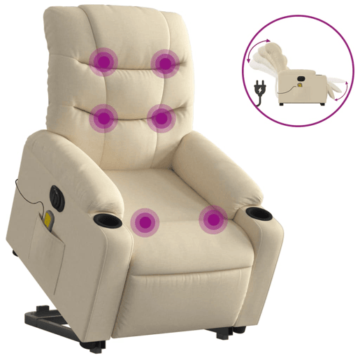 Poltrona elétrica elevatória massagens - Poltrona relax tecido creme