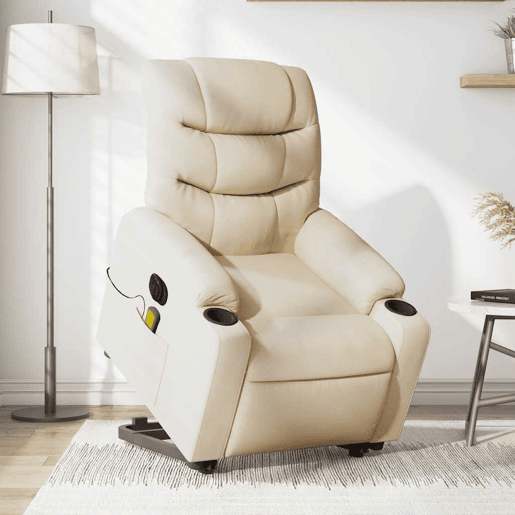 Poltrona elétrica elevatória massagens - Poltrona relax tecido creme