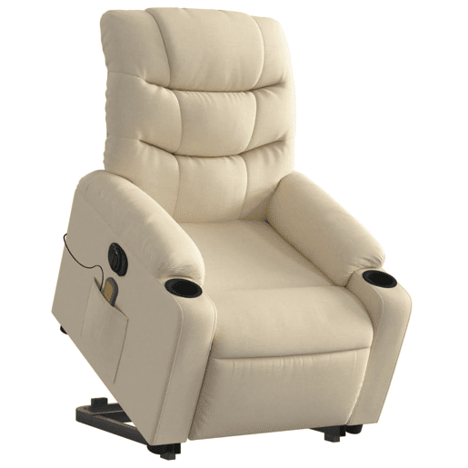 Poltrona elétrica elevatória massagens - Poltrona relax tecido creme