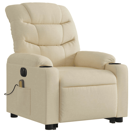 Poltrona elétrica elevatória massagens - Poltrona relax tecido creme