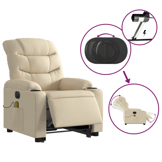 Poltrona elétrica elevatória massagens - Poltrona relax tecido creme