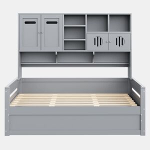 Sofá-cama de madeira 90x200 cm - Multifuncional com arrumação, cama hidráulica, cinzento