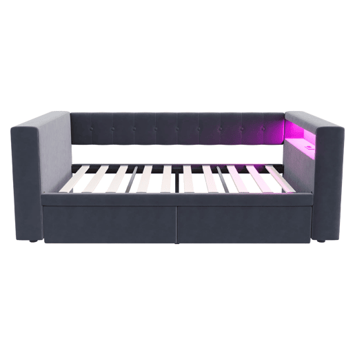 Cama multifuncional 90x190 cm - Com iluminação LED, tomada elétrica, grande espaço de armazenamento - Cinza escuro