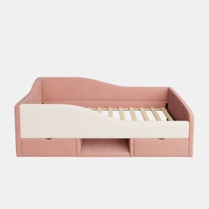 Cama multifuncional 90x190 cm - Com 2 gavetas e barreiras - Tecido de veludo - Rosa + Creme