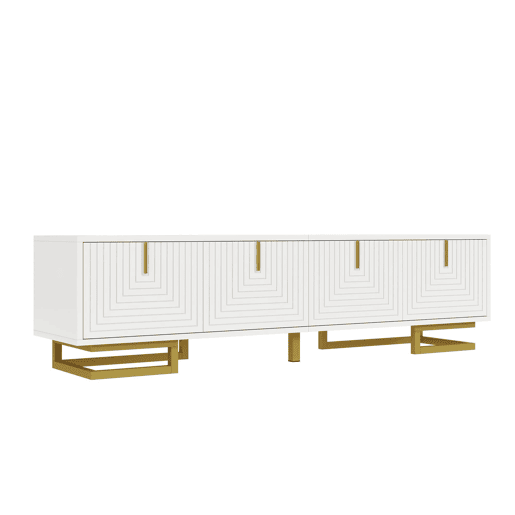 Móvel de TV Lowboard 160 cm - portas estruturadas, puxadores e pés dourados - Branco