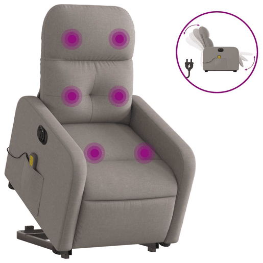 Poltrona elétrica elevatória massagens - Poltrona relax tecido cinza-acastanhado