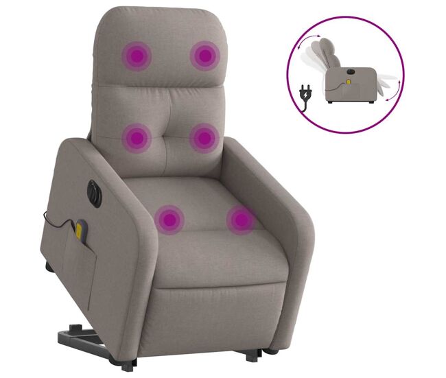 Sillón de masaje eléctrico reclinable - sillón relax elevable tela taupé