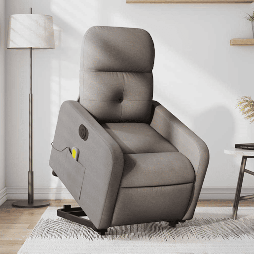 Poltrona elétrica elevatória massagens - Poltrona relax tecido cinza-acastanhado