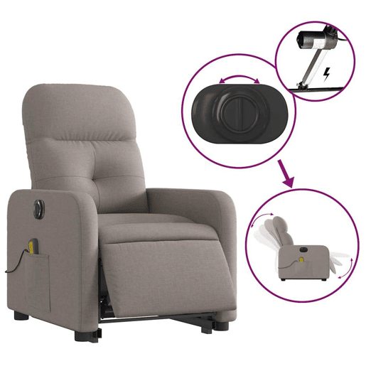 Poltrona elétrica elevatória massagens - Poltrona relax tecido cinza-acastanhado